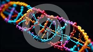 Complex molecular structure of DNA in bright colors on a dark