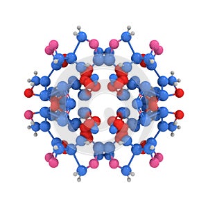 Complex molecular structure with interconnected atoms