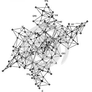 Complex network diagram features interconnected nodes represented by circles