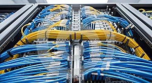 Complex network of fiber optic cables in a data center server ra