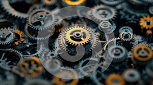 a complex network of gears and cogs working together, illustrating