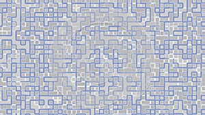 complex network of interconnected gray and blue squares