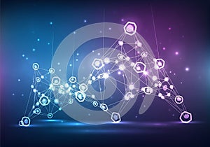 A complex network of interconnected hexagonal nodes and lines