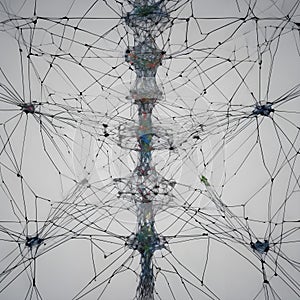 A complex network of interconnected lines and nodes that create an intricate web-like structure.