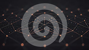 A complex network of interconnected lines and nodes, forming a geometric pattern against a dark background.