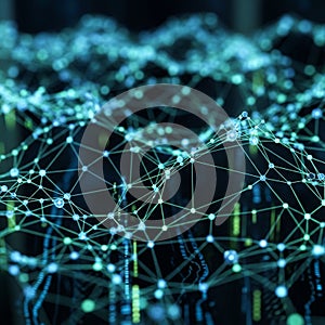 Lines and text resembling digital code, enhancing the futuristic