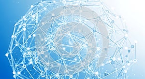 A complex network of interconnected nodes and lines forms a spherical structure