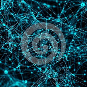 Complex network of interconnected nodes and lines in futuristic digital design