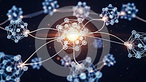 Network of interconnected nodes and lines resembling a neural network or