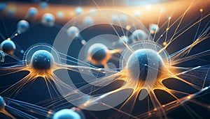 A complex network of interconnected spheres and lines, representing a neural network or a molecule. Generative AI