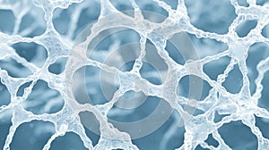 A complex network of interconnected white lines against a blue background.