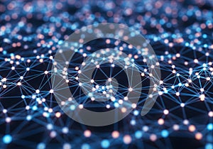 A complex network pattern of interconnected nodes represented