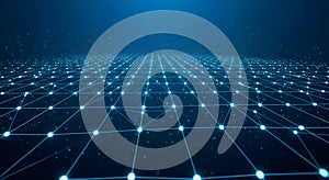 Complex network structure with interconnected nodes and lines representing data flow and communication