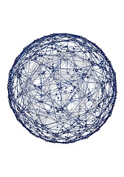 A complex network structure forming a three-dimensional spherical shape, composed