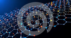 Complex network structure with interconnected nodes and data flow