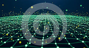 Complex network structure with interconnected nodes and lines in a digital space