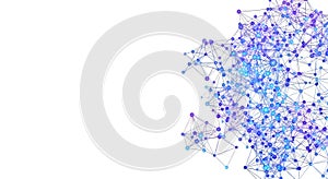 Complex network structure with interconnected nodes and lines forming a web like pattern