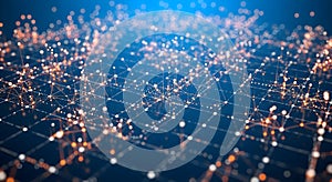 Complex network structure with interconnected nodes and lines representing data flow and communication in a digital environment