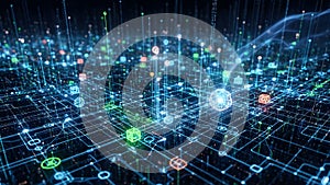 Complex network system with interconnected nodes and data flow