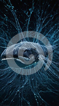Futuristic Liquid Mercury Ocean with Neural Networks, Data Whales, and Floating Libraries