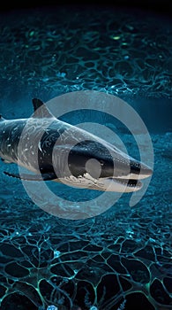 Futuristic Liquid Mercury Ocean with Neural Networks, Data Whales, and Floating Libraries