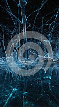 Futuristic Liquid Mercury Ocean with Neural Networks, Data Whales, and Floating Libraries