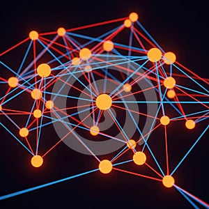 Complex network visualization with interconnected nodes and colorful links