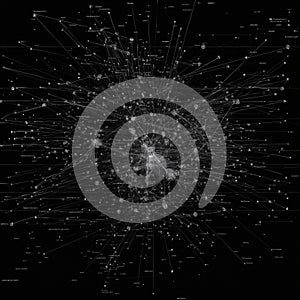 Complex network visualization with interconnected nodes and lines