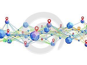A complex network visualization with interconnected nodes and pathways