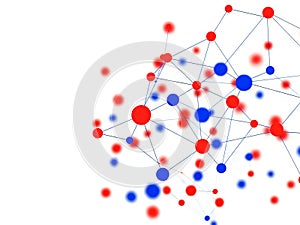 Complex network visualization with red and blue nodes connected by lines