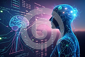 Complex neural connections inside artificial digital mind photo