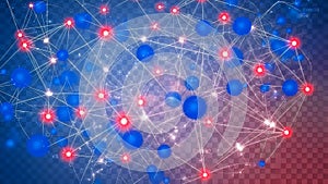 Complex neural network visualization with interconnected nodes and pathways