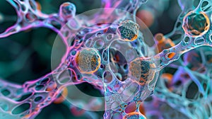 The complex overlap of microtubules in the cytoskeleton creating a highly organized system for intracellular transport photo