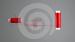 Complex Path of Red Thread Through a Network of Needles