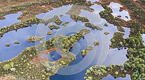 Complex peatland landscape pattern with pools, islands and ridges