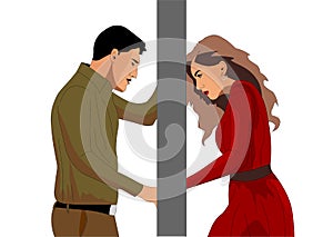 Of the complex relationship between husband and wife. They stand outside the door