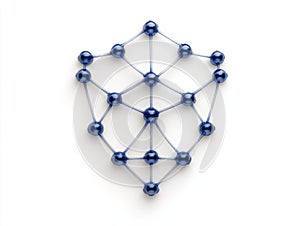 Complex shield structure formed by interconnected blue nodes, symbolizing innovative cybersecurity strategies, digital safety, photo