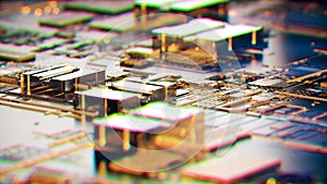 Complex structured electronic board. Abstract circuit closeup background