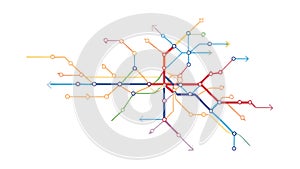 Complex Subway Metro Map with Intersecting Lines, vector design Generative AI