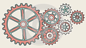 Complex System of Interconnected Gears and Cogs, Industrial, vector design Generative AI