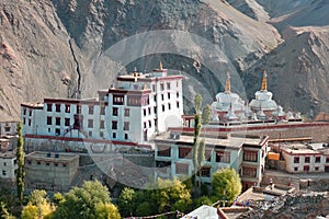 Complex of white Lamayuru Monastery, a Tibetan Buddhist monastery in Lamayouro in Ladakh, India -