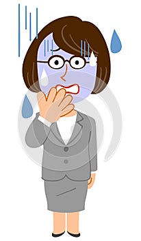 The complexion of a business woman wearing glasses turns blue_whole body