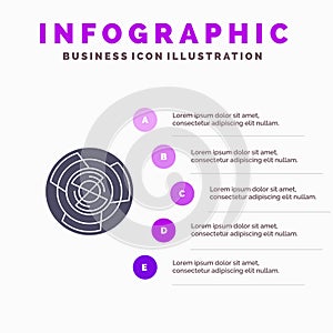 Complexity, Business, Challenge, Concept, Labyrinth, Logic, Maze Solid Icon Infographics 5 Steps Presentation Background