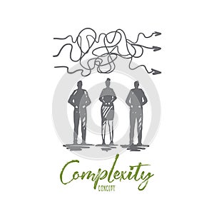 Complexity, business, solution, goal, strategy concept. Hand drawn isolated vector.