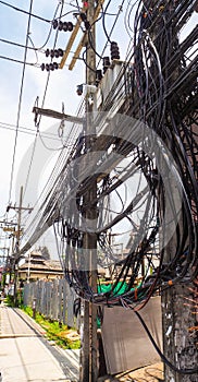 The complexity of the cable wire on street of Samui, Thailand