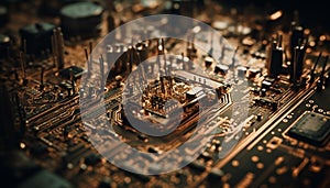 Complexity of computer chip circuit board showcases semiconductor industry progress generated by AI