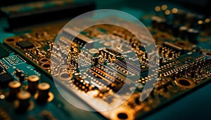 Complexity of computer parts: Resistor, capacitor, transistor, and CPU generated by AI