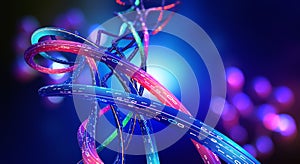 Complexity of information flows. Weaving encoded data. Binary code, optical cable