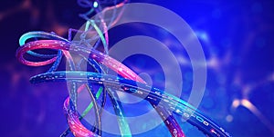 Complexity of information flows. Weaving encoded data. Binary code, optical cable