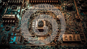 Complexity of semiconductor circuit board reflects futuristic technology industry generated by AI